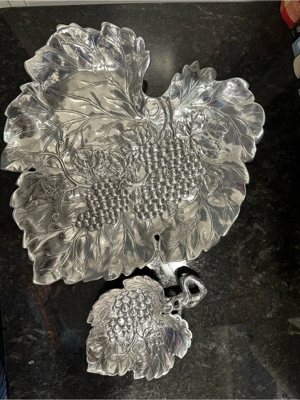 Arthur Court Aluminum Chip & Dip Platter Grape & Leaf Pattern